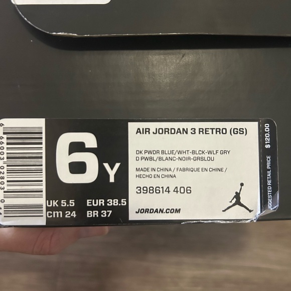 AIR JORDAN 3 RETRO POWDER BLUE - SIZE 6Y - Picture 9 of 9